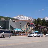 Downtown Winter Park with the Continental divide in the background