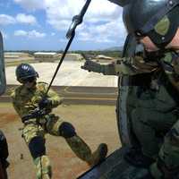 Airborne Troops practicing on a Helicopter in Wheeler Army Airfield, Hawaii