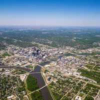 Aerial photo of Des Moines, Iowa from 10,000 feet 
