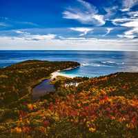 Autumn Landscape of the forest and the seashore at Bar Harbor, Maine