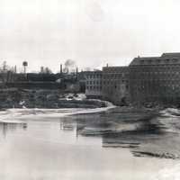 Black and white photo of Lewiston factories in Maine
