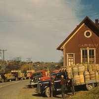 Trucks outside a starch factory in October, 1940 in Caribou, Maine