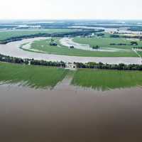 Aerial view of Mississippi River floods in Mississippi