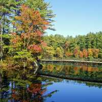 Bridge and pond landscape in New Hampshire