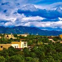 Landscape with houses with lots of clouds in Santa Fe, Clouds