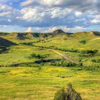 Landscapes of grasslands and hills at Theodore Roosevelt National Park, North Dakota