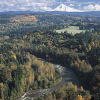 Mt Hood and Sandy River landscape in Oregon
