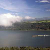 Tugboat on Columbia River Scenic landscape