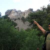Pointing at Rushmore in the Black Hills, South Dakota