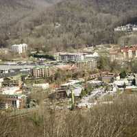 Close-up view of Gatlingburg town in Tennessee in the mountains