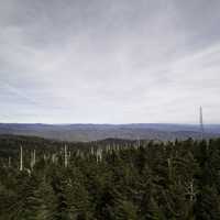 Hills, radio tower, and sky with trees from Clingman's Dome, Tennessee
