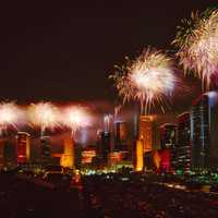 Fireworks above the skyline of Houston, Texas