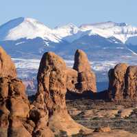 Rock and Mountains in the landscape in Arches National Park