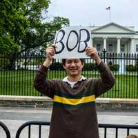 Campaigning in front of the white house