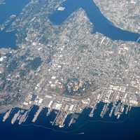 Aerial view of the city with Puget Sound Naval Shipyard in Washington