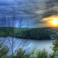 Fading sun over hills at Devil's Lake State Park, Wisconsin