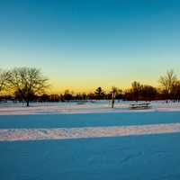 Dusk over the snowy landscape at High Cliff State Park, Wisconsin