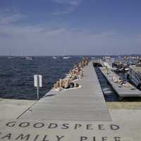 Girls sunbathing on the Pier at Lake Mendota, Madison