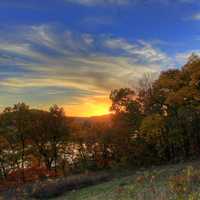 Sunet over the autumn forest in Perrot State Park, Wisconsin