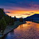 Sunset over the river in Yellowstone National Park, Wyoming
