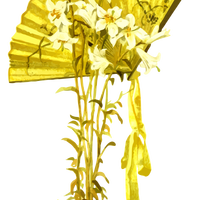 Golden flowers and fan