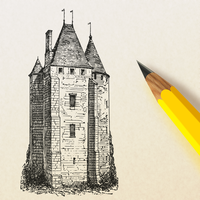 Pencil drawing a castle vector clipart