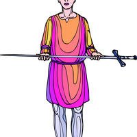 Squire bearing large sword in colorful clothes vector clipart