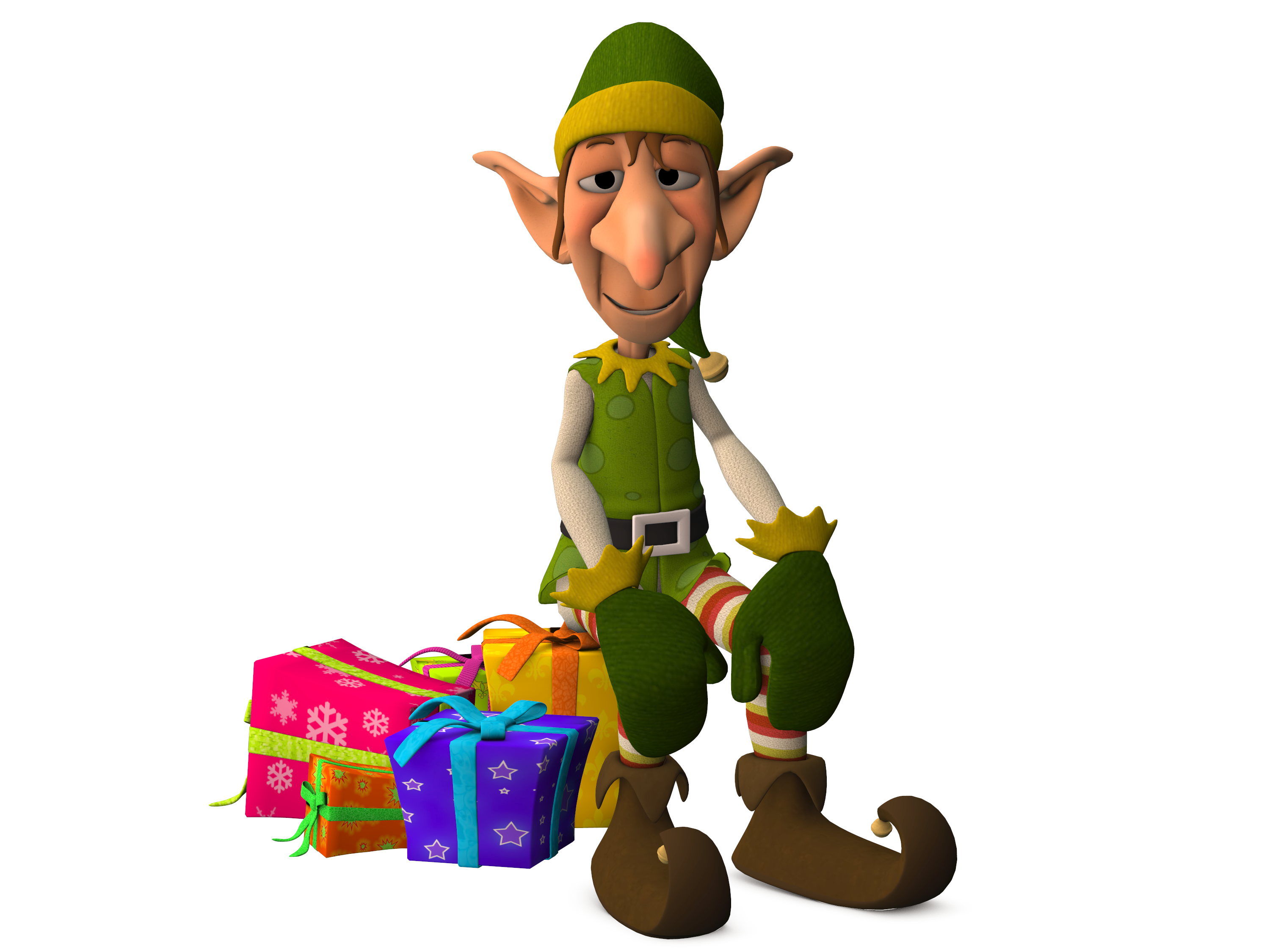 Christmas Elf Sitting on Presents image - Free stock photo - Public