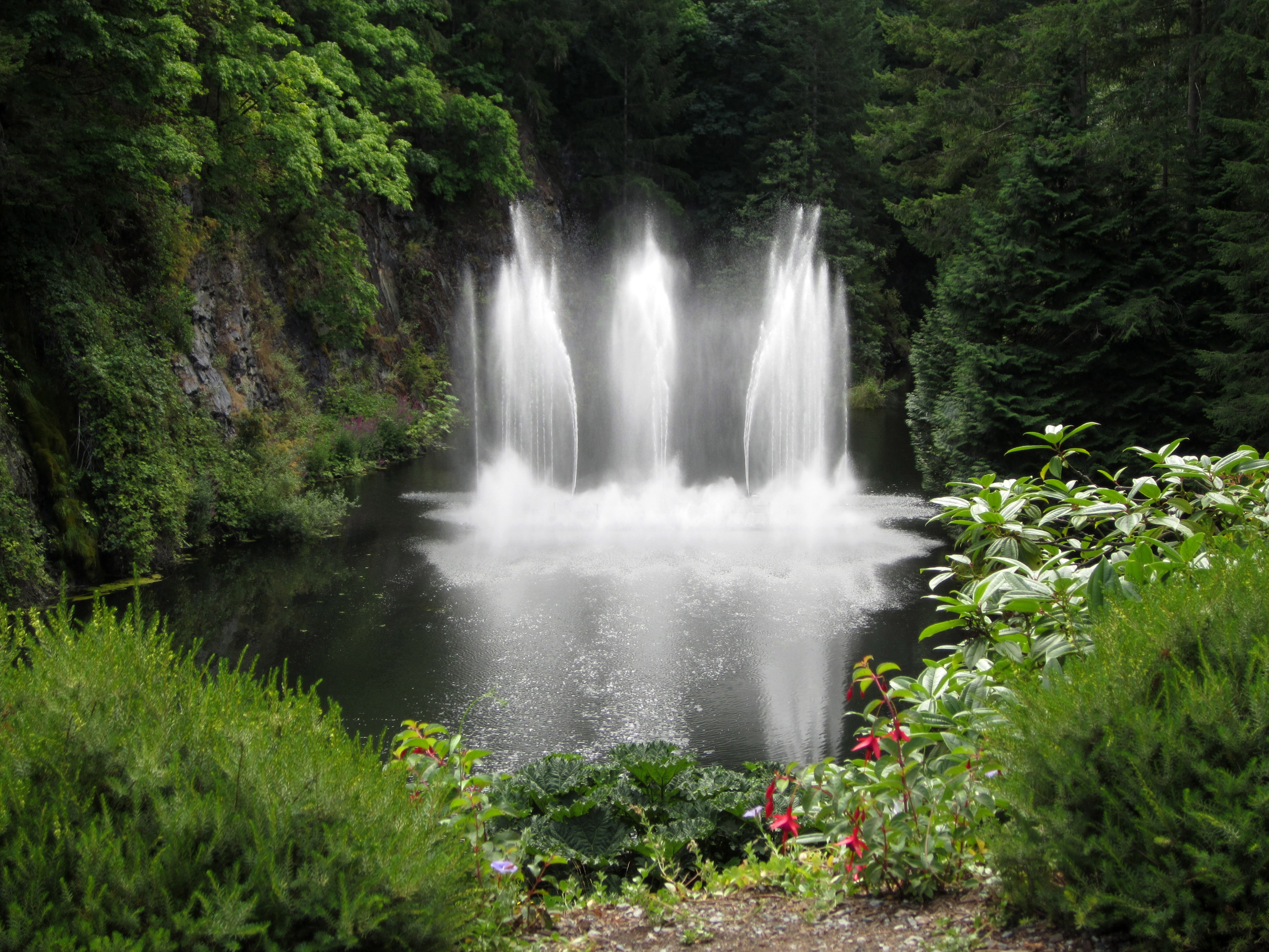 fountains in butchart garden landscape in victoria british columbia canada
