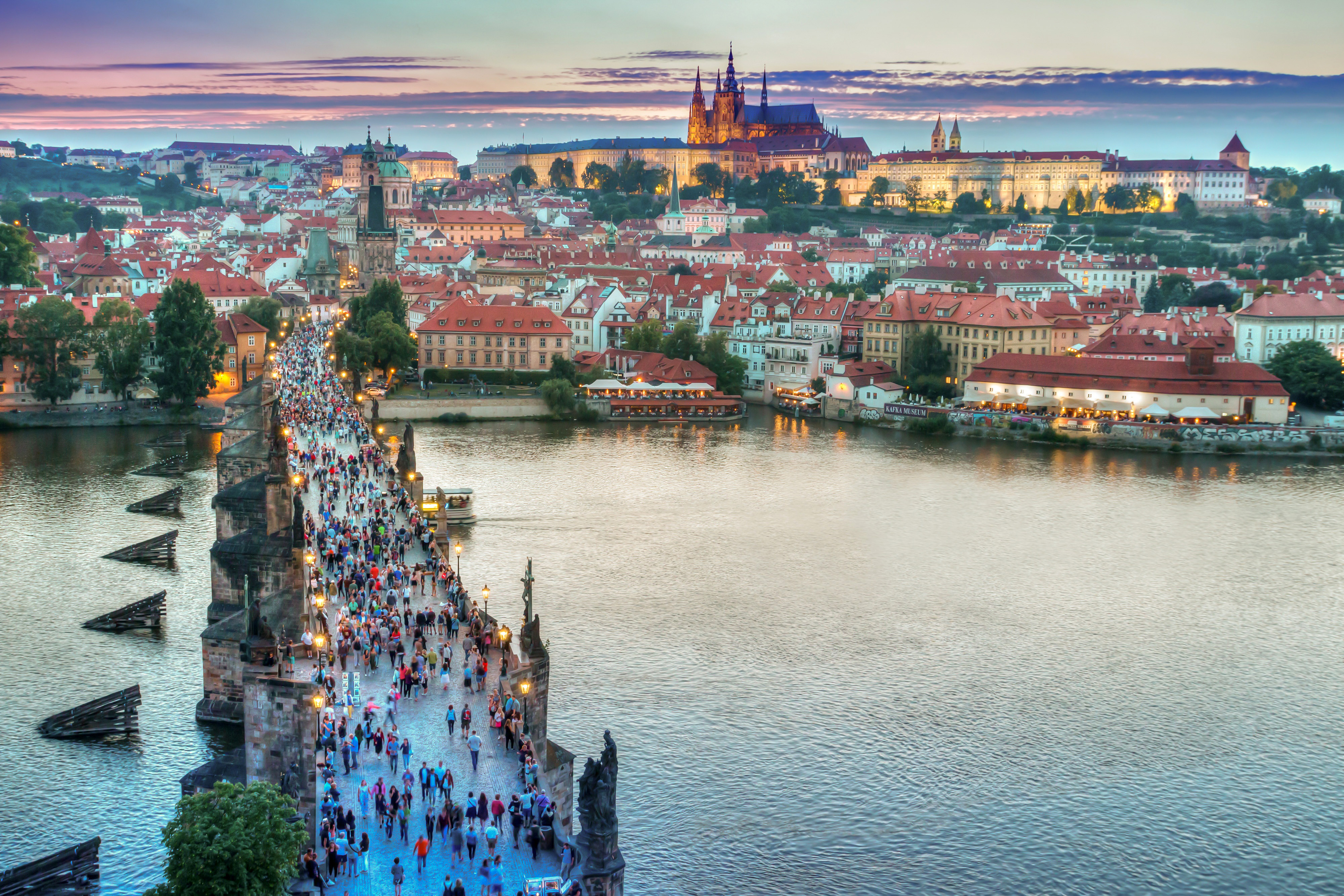 People On The Bridge With Cityscape In Prague Czech Republic Image People On The Bridge With Cityscape In Prague Czech Republic Image