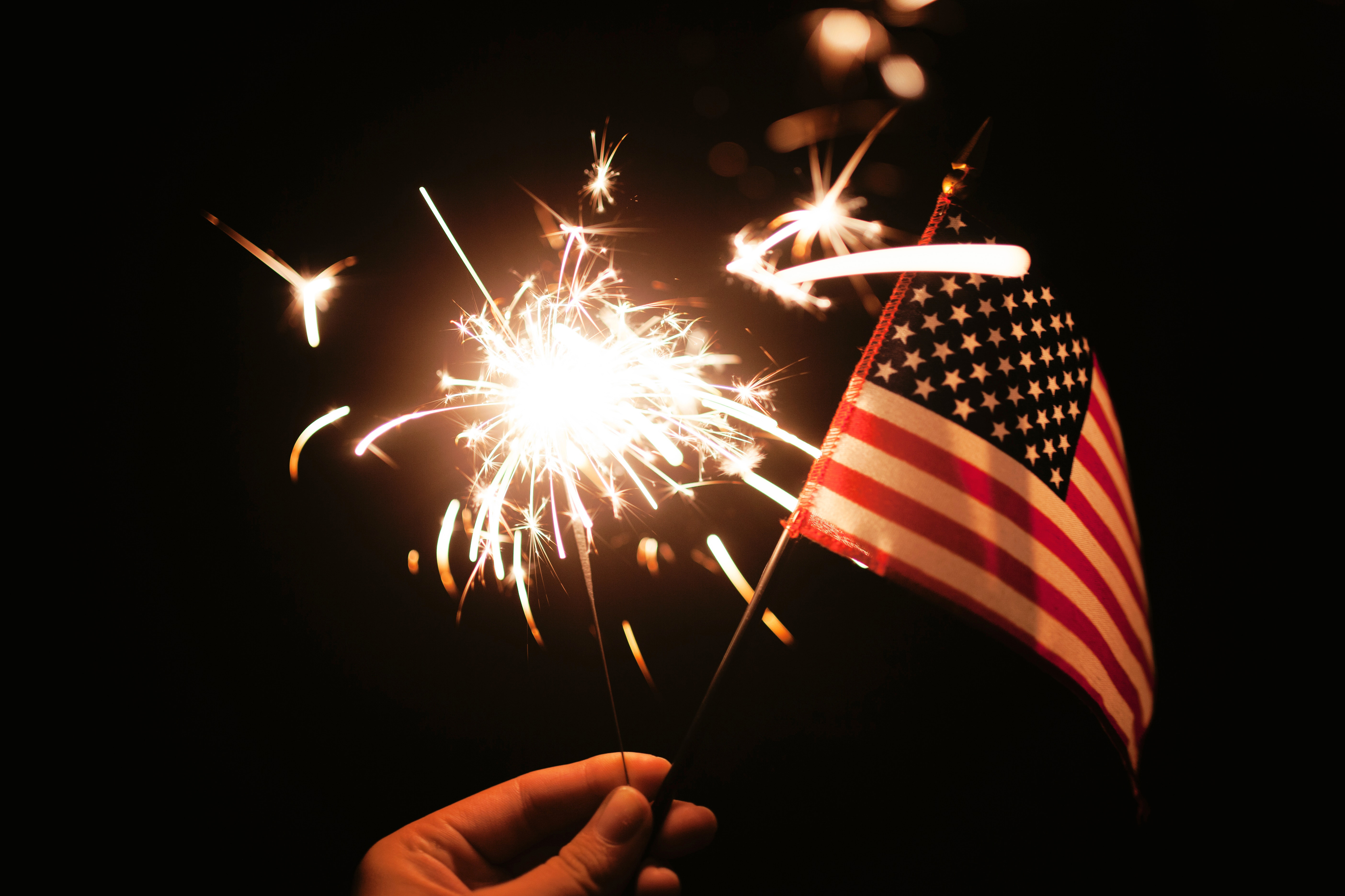 Fireworks And American Flag On 4th Of July Image Free Stock Photo