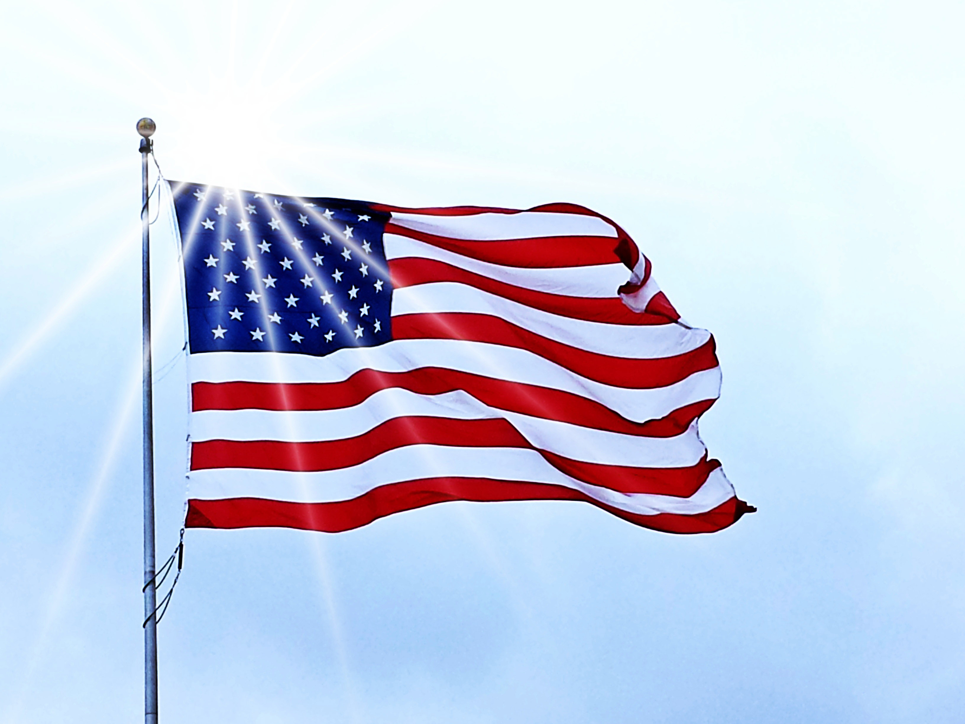 Usa Flag Fluttering Under The Sun In The Wind Image Free Stock