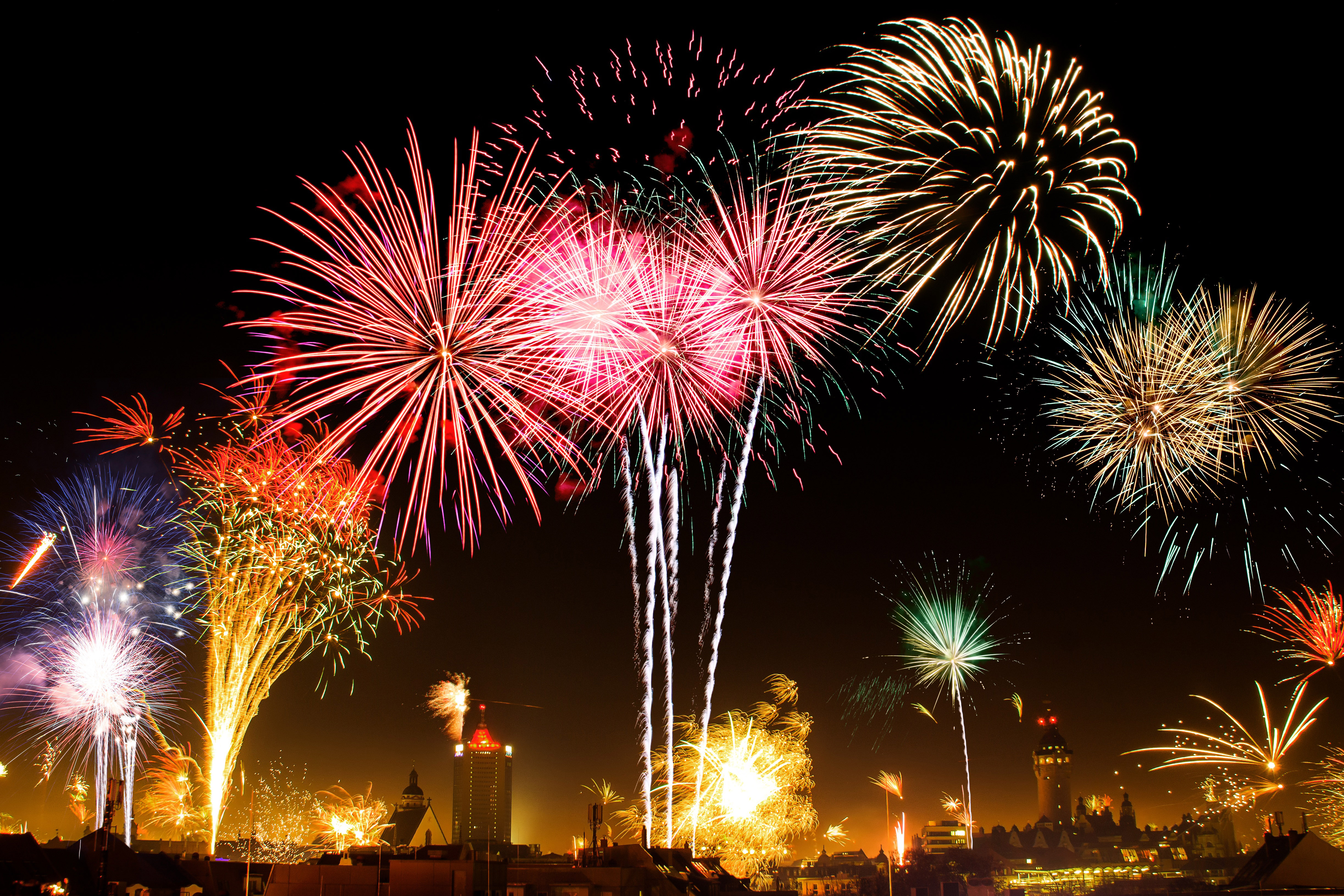 Colorful Fireworks on New Year's Day over the city Celebration image - Free stock photo - Public 