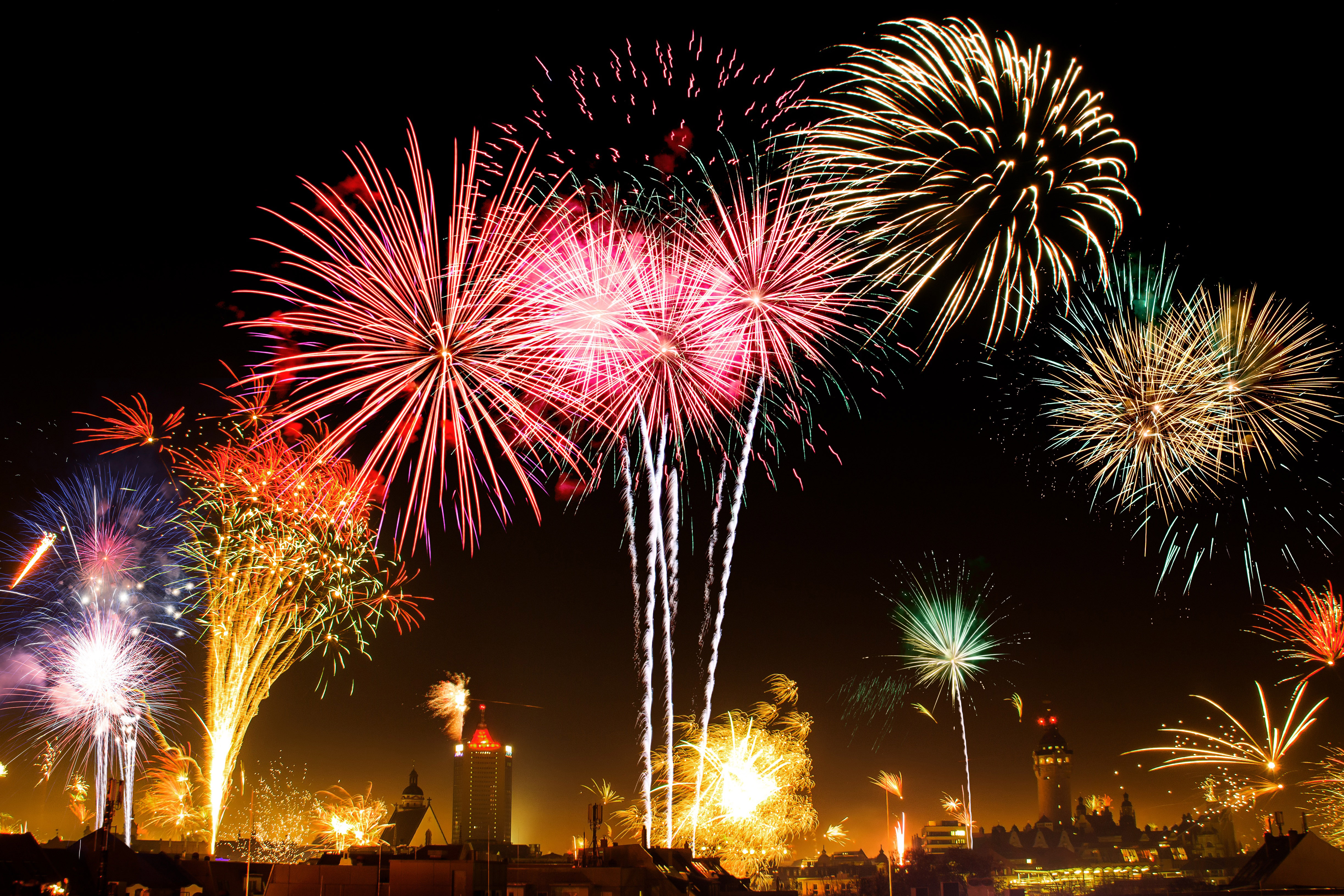 Colorful Fireworks On New Years Day Over The City Celebration Image