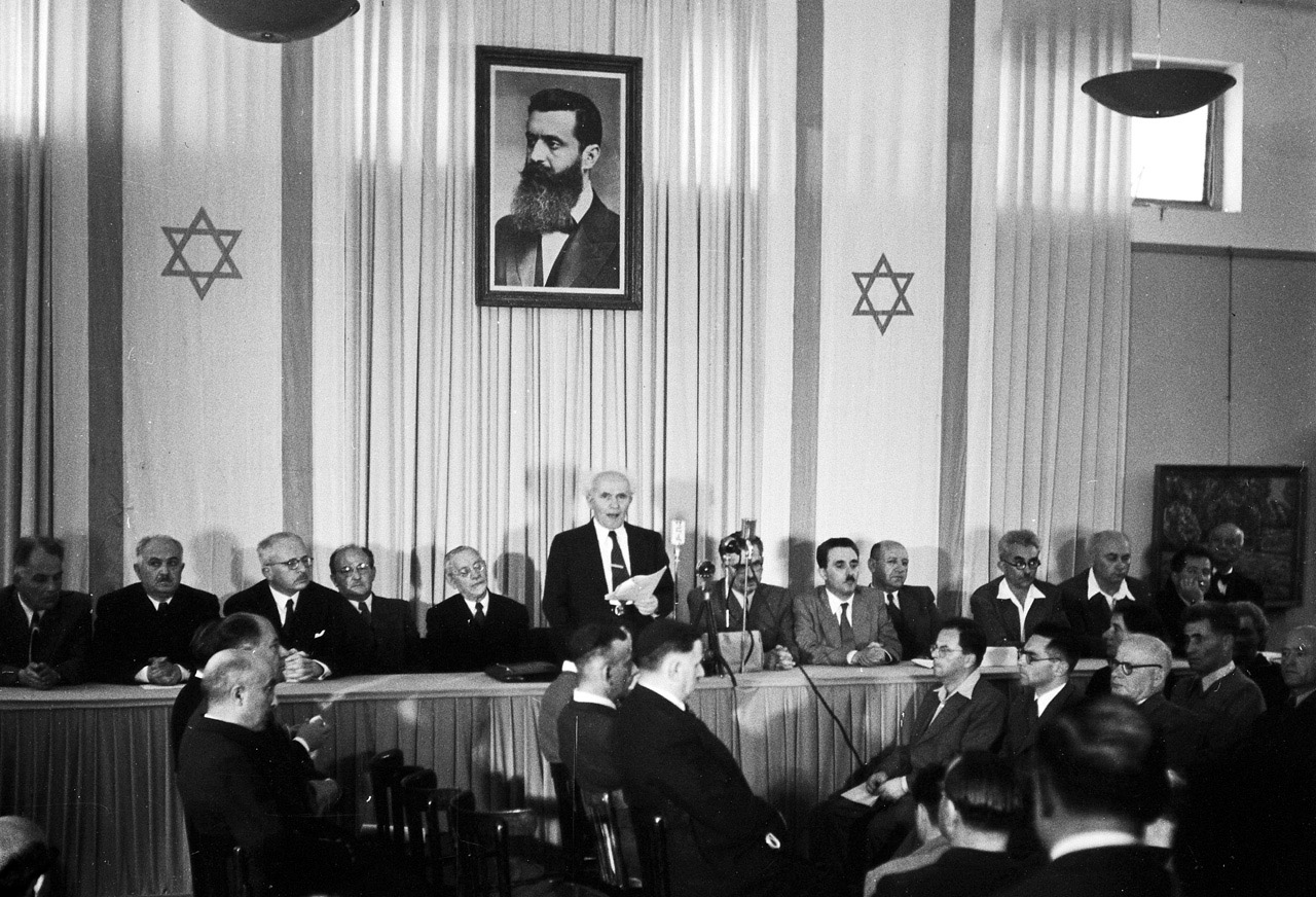 David Ben Gurion Proclaiming The Israeli Declaration Of Independence In David Ben Gurion Proclaiming The Israeli Declaration Of Independence In