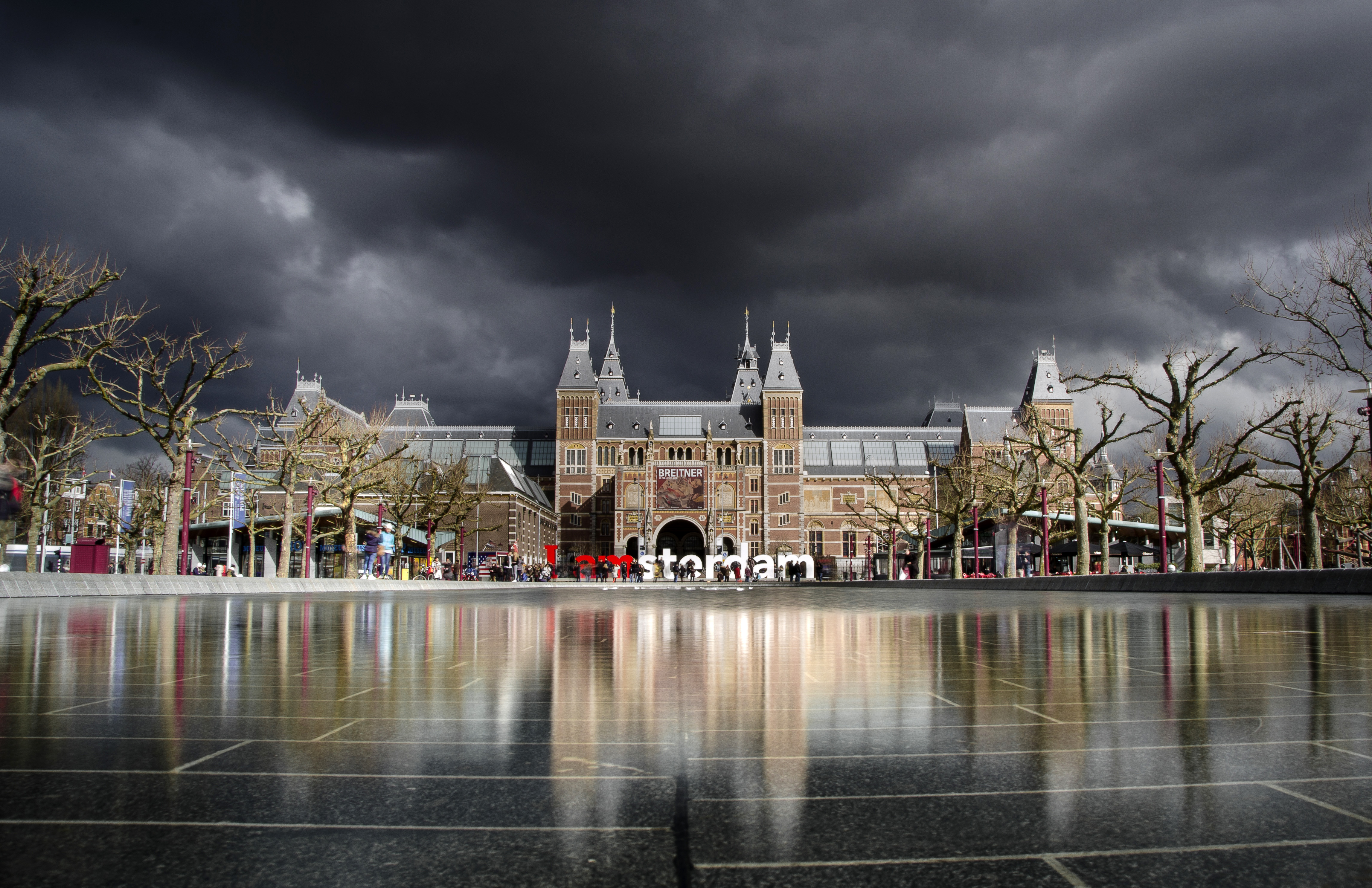 Building Architecture under dark clouds in Amsterdam, Netherlands image