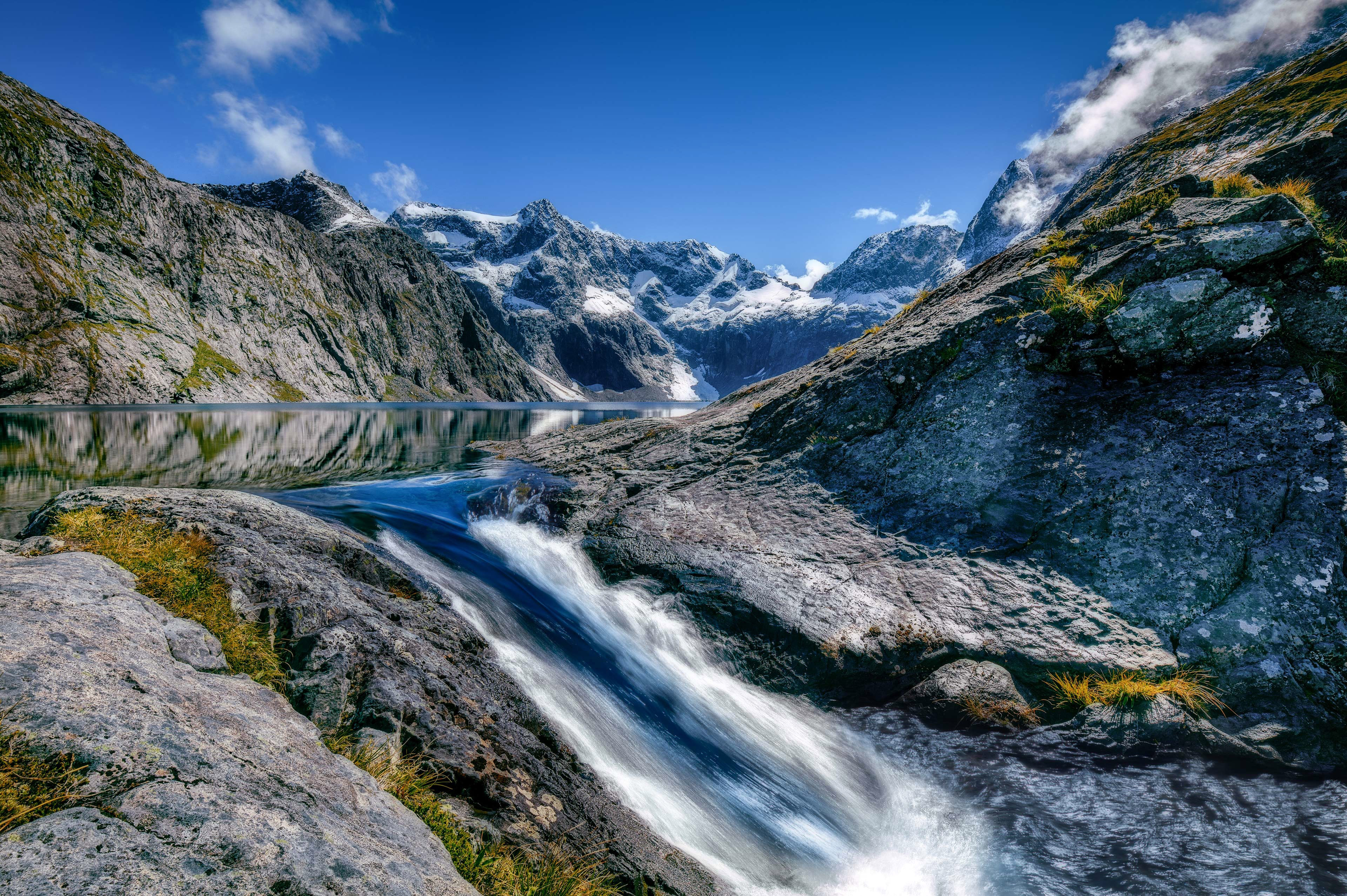 Mountains and River landscape  in Fiordland National Park 