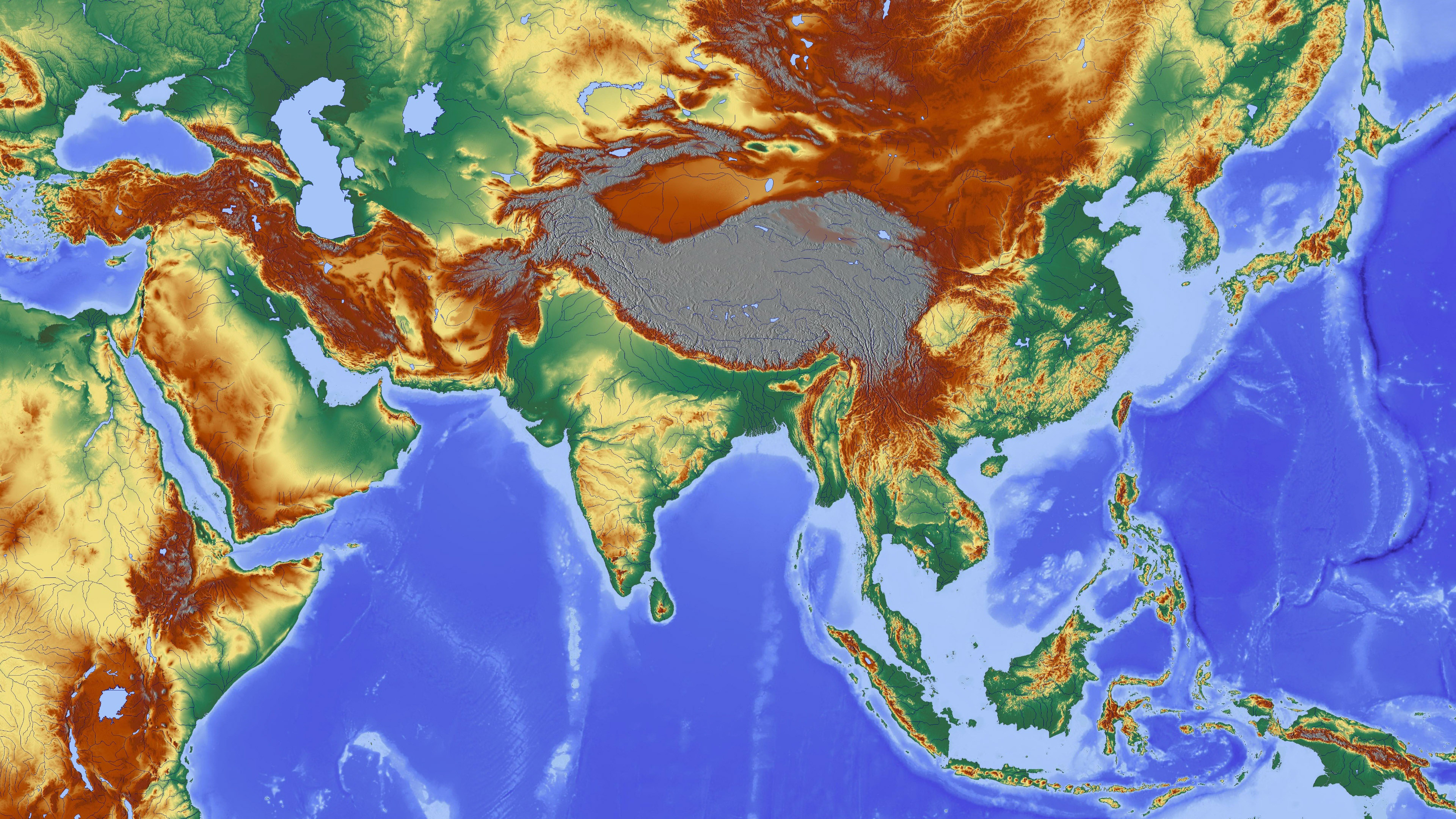 На каком материке наибольшая часть населения земли. Юго-Восточная Азия карта рельефа. Карта рельефа Азии. Топографическая карта рельефа Юго-Восточной Азии. Рельеф Восточной Азии на карте.