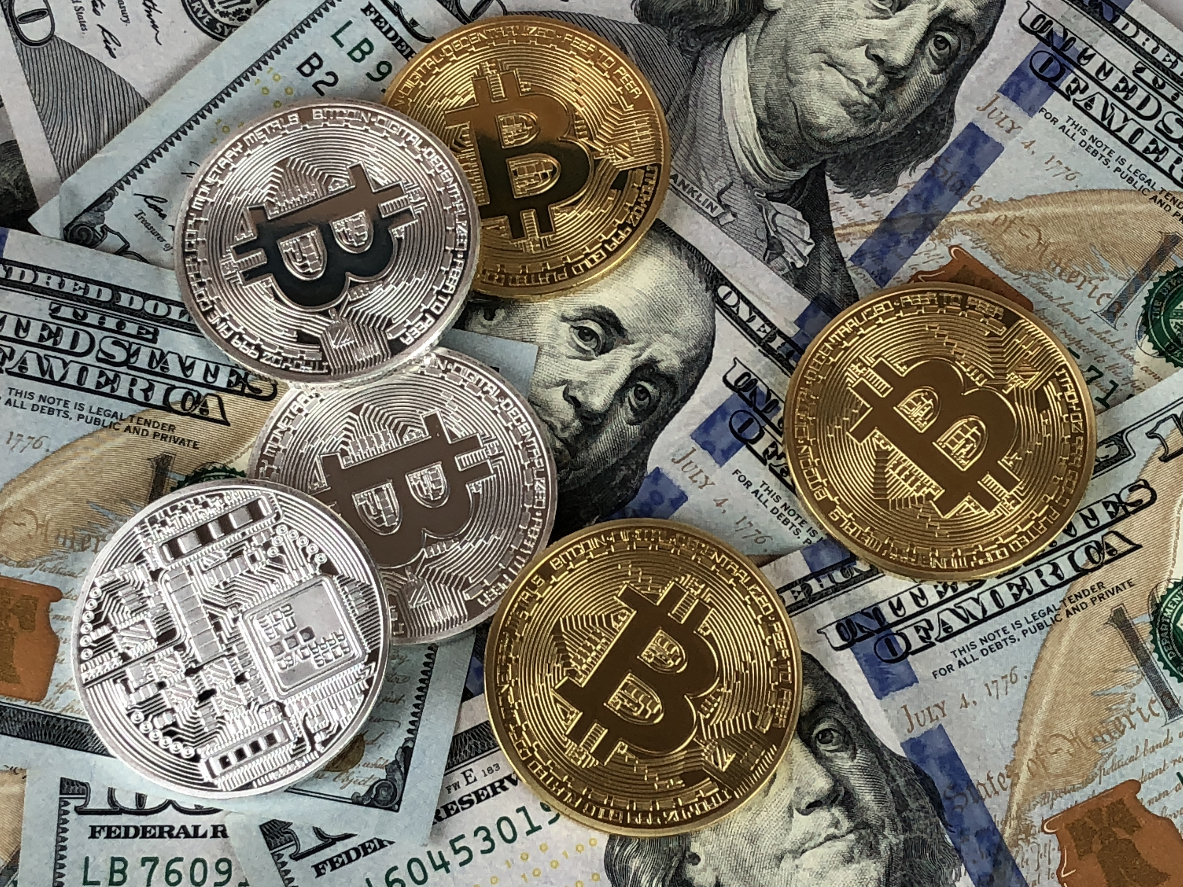 Hundred Dollar Bills and Bitcoin Coins image - Free stock photo - Public Domain photo - CC0 Images