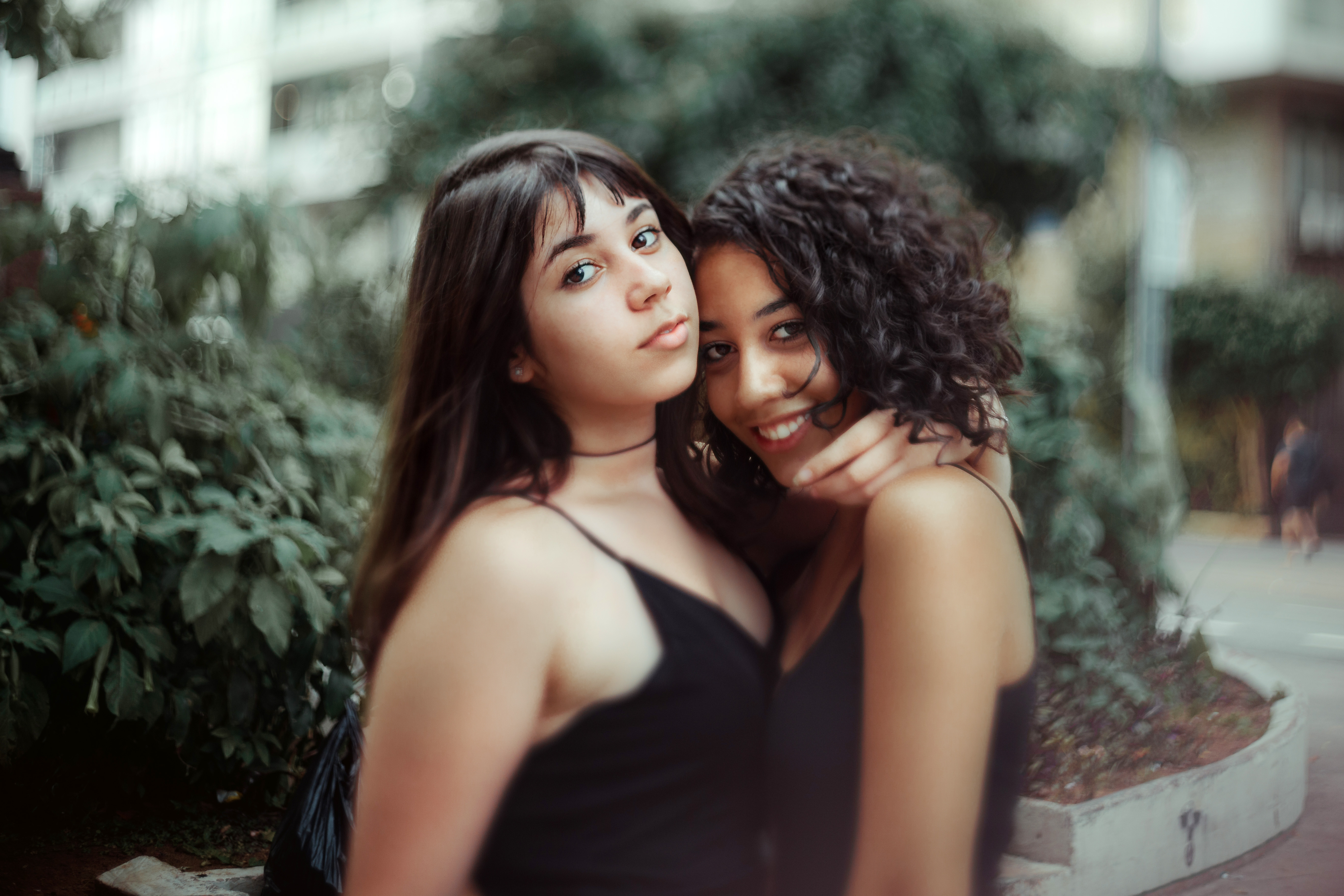 two girls hugging