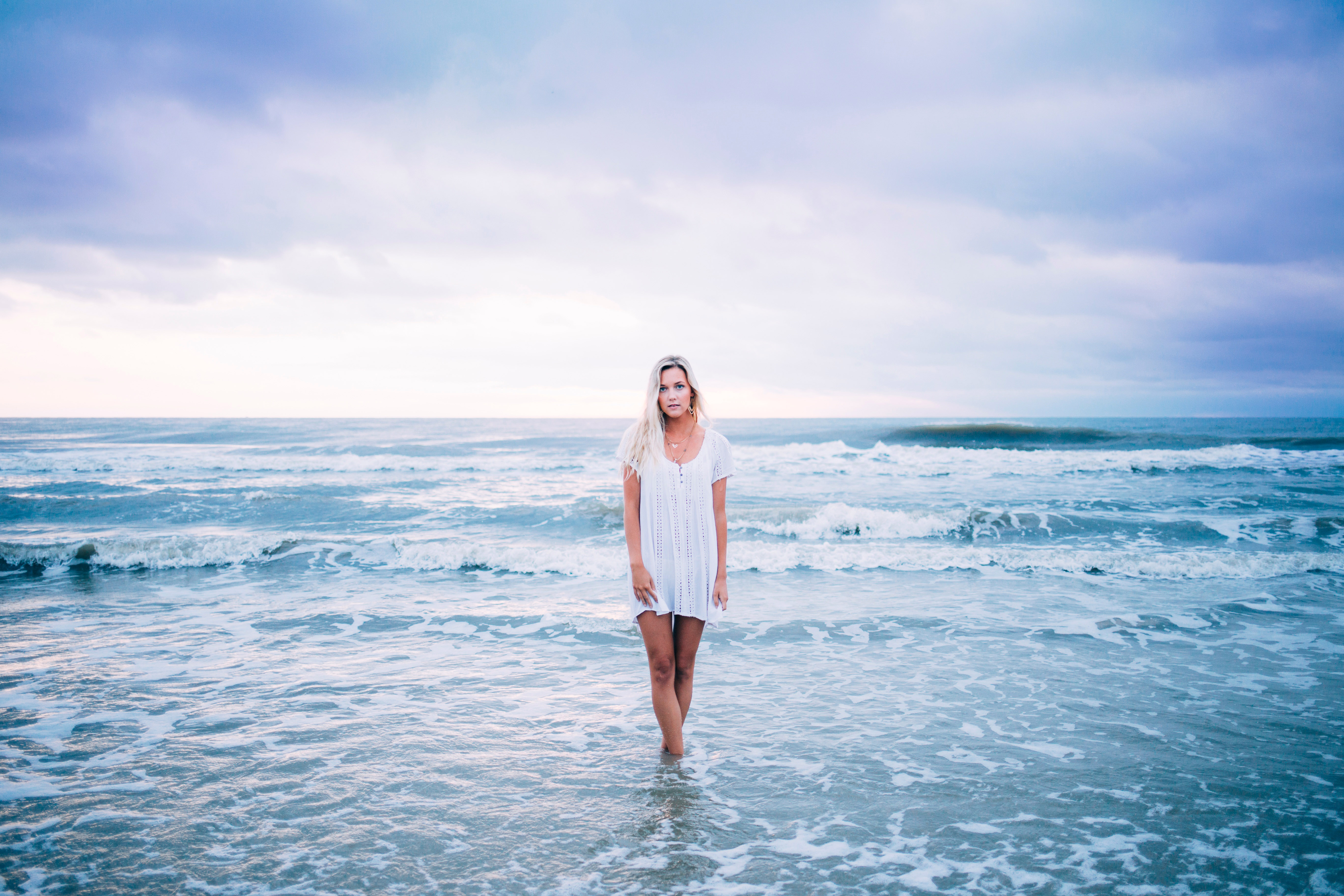 Woman Dress In White Standing In The Sea Image Free Stock Photo