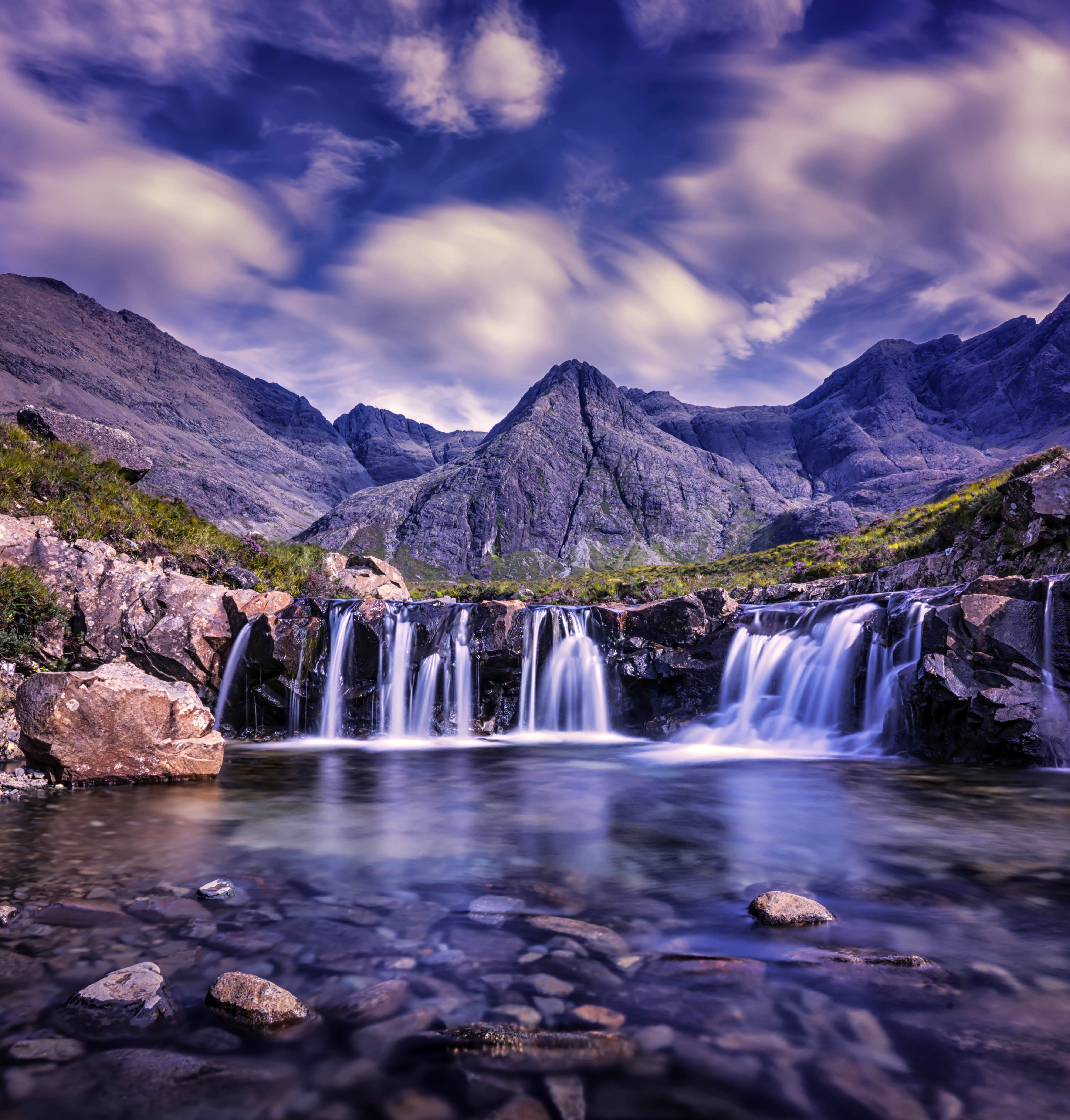 Beautiful Waterfalls Landscape In Skye Scotland Image Free Stock