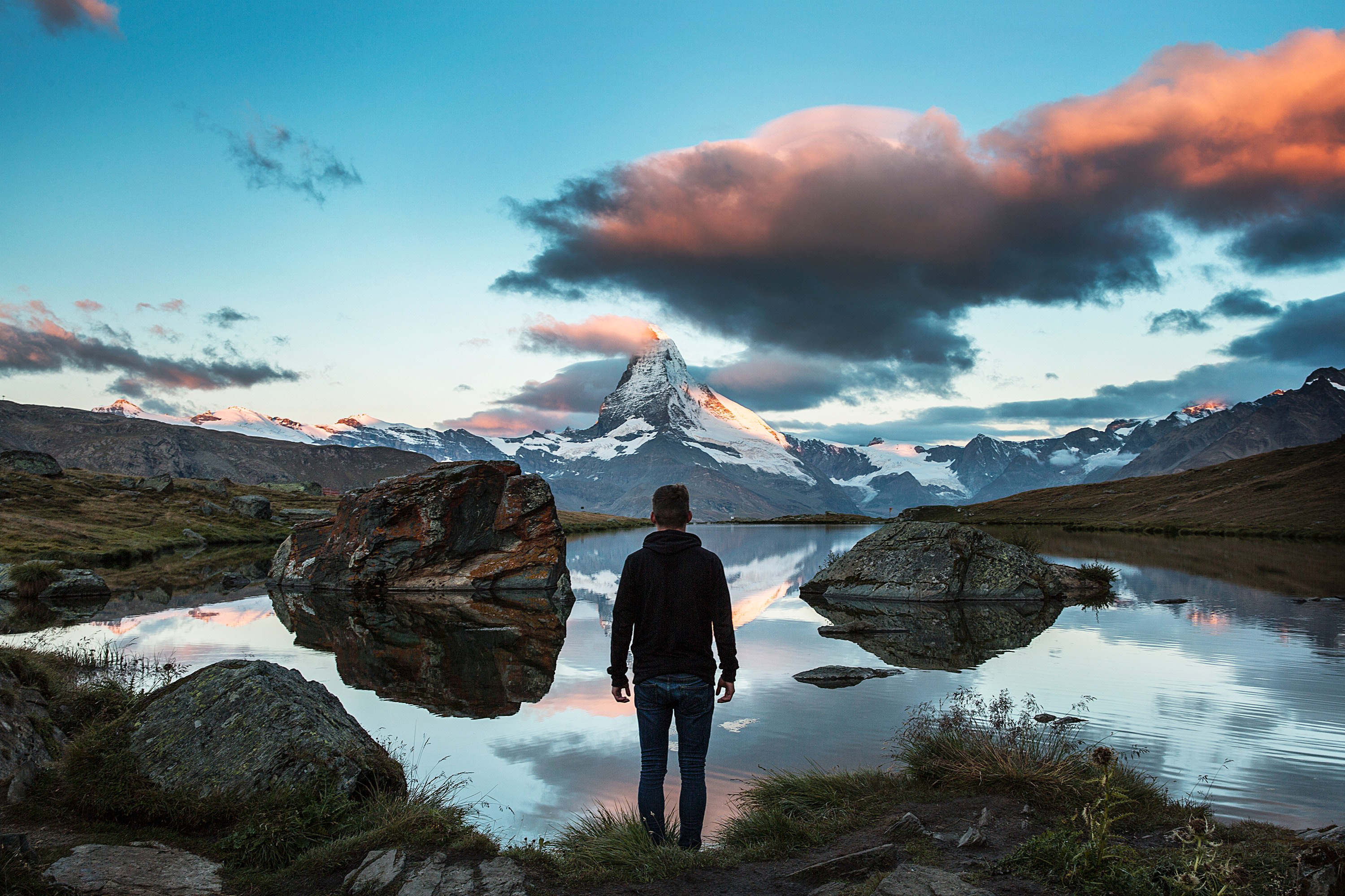 Person Looking at Beautiful lake and mountains landscape in Switzerland image - Free stock photo ...