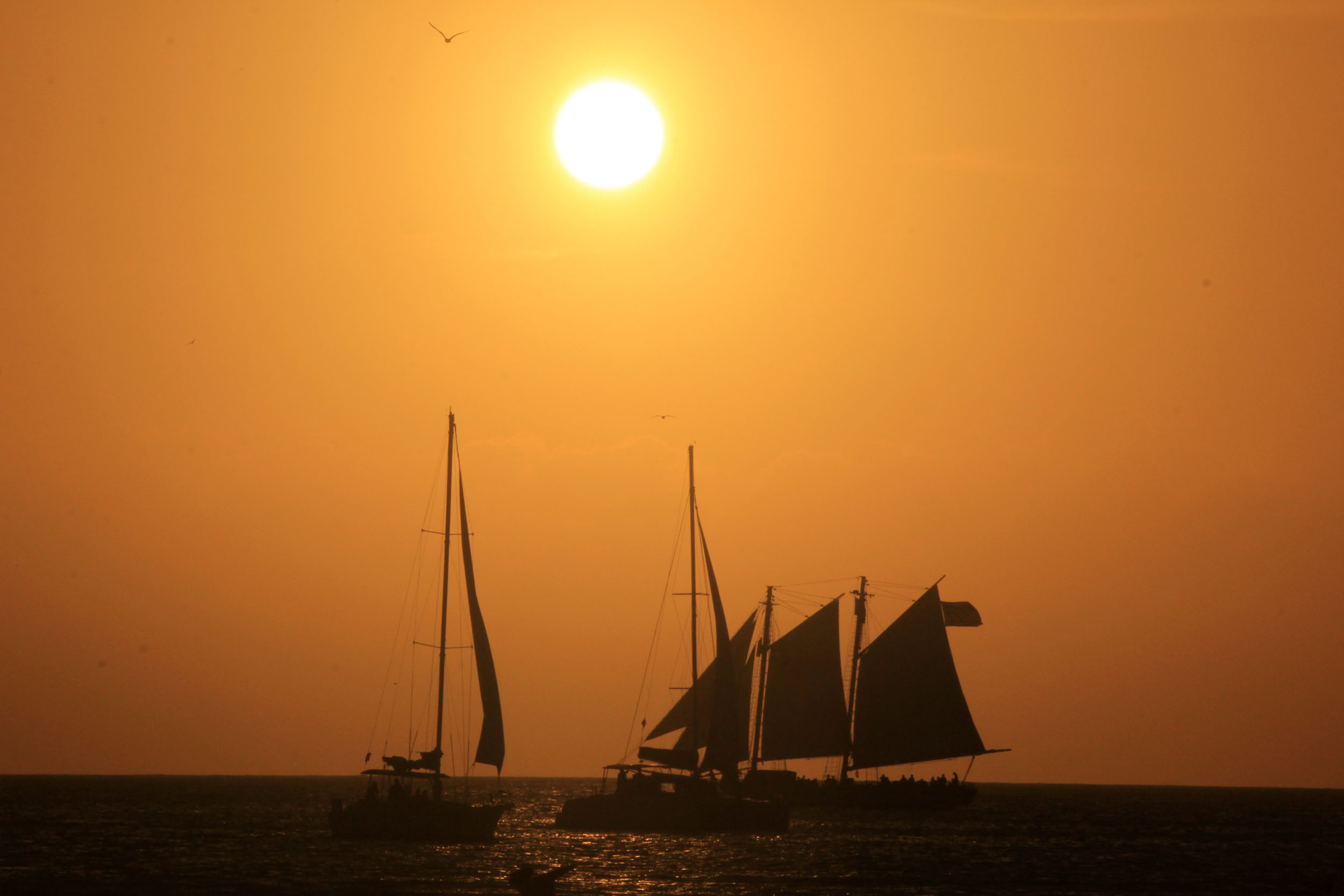 Boats under setting sun