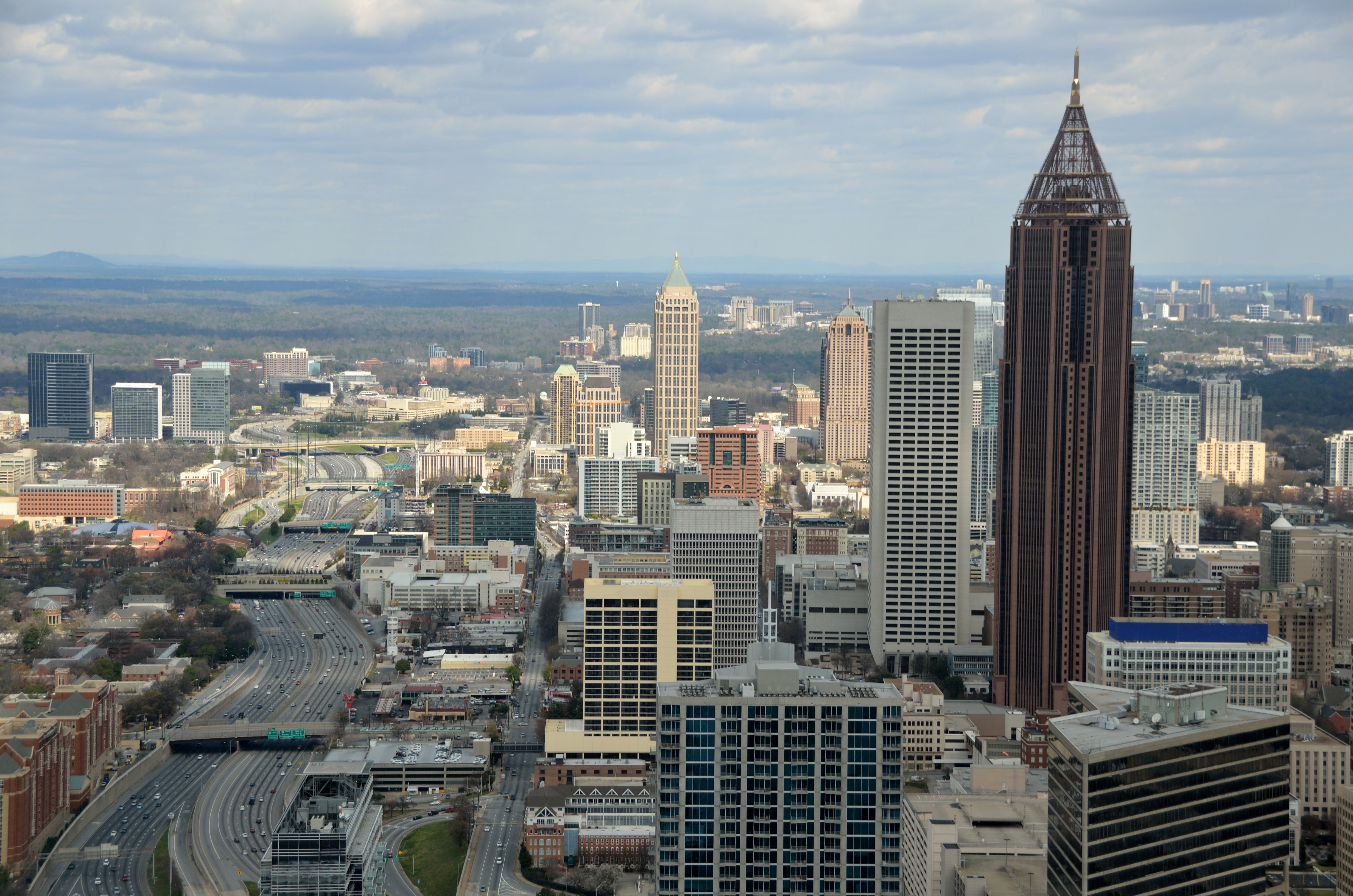 Cityscape View of Atlanta, with roads, skyscrapers and