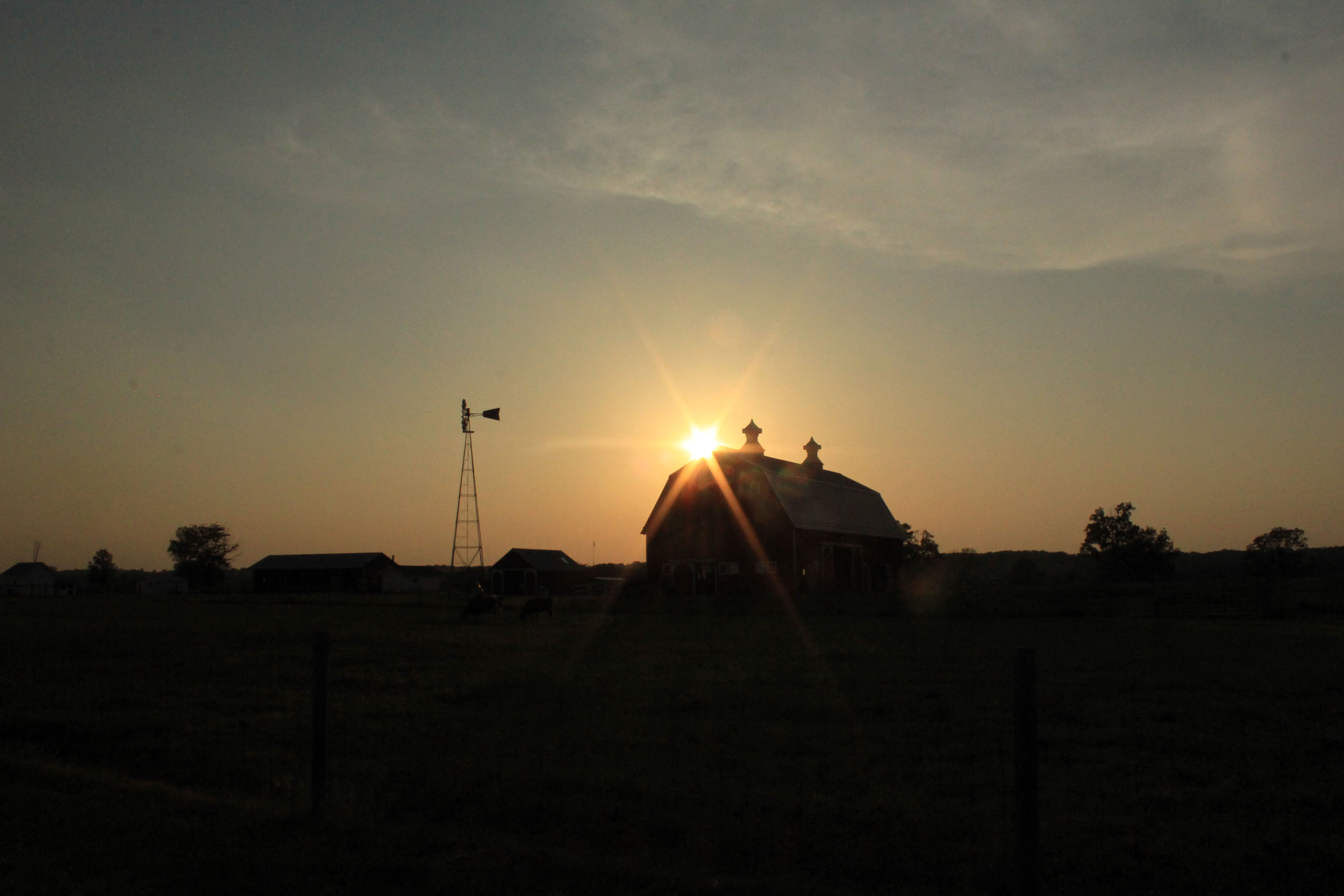 Sunset over barn