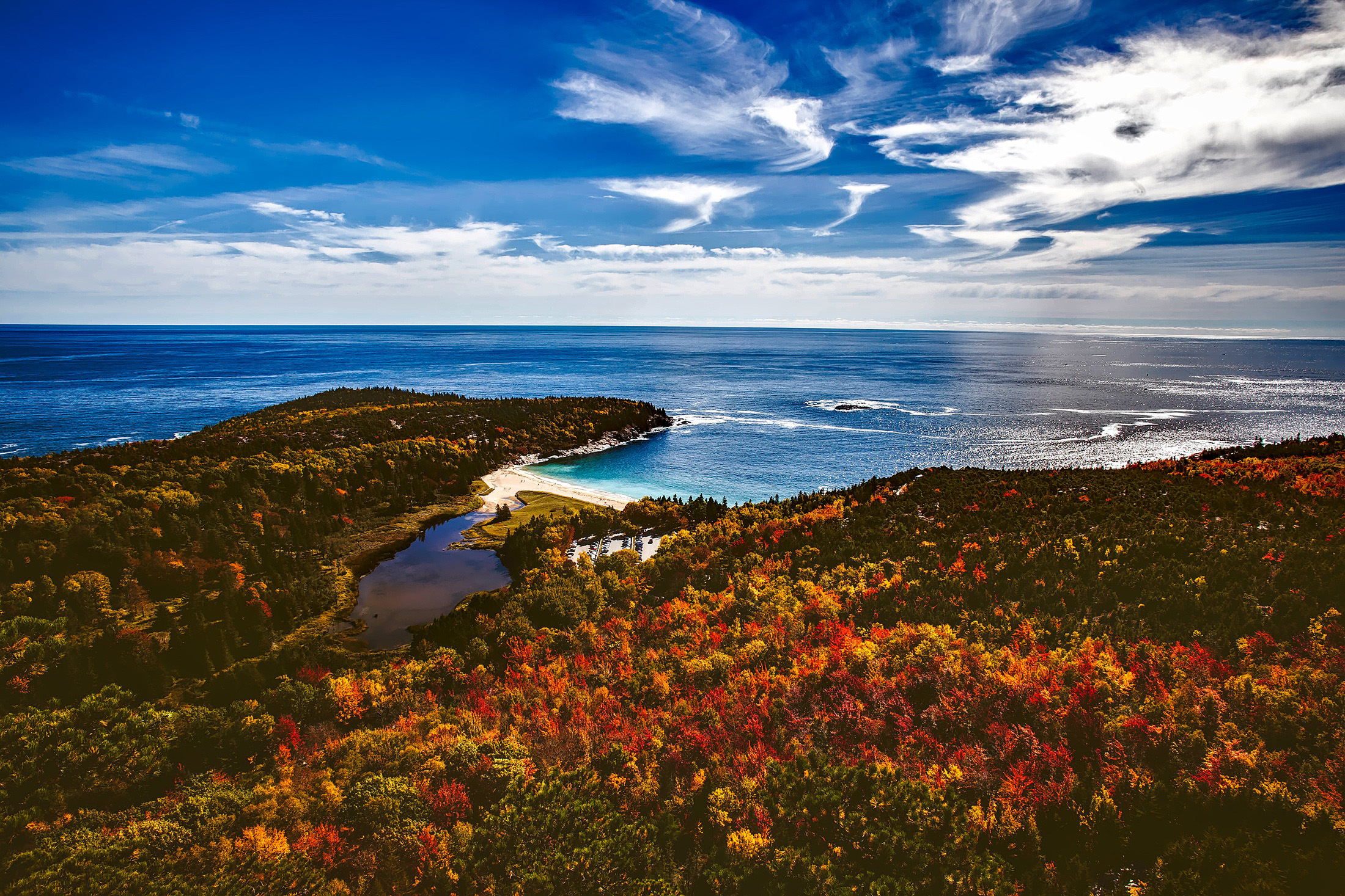 Autumn Landscape Of The Forest And The Seashore At Bar Harbor Maine