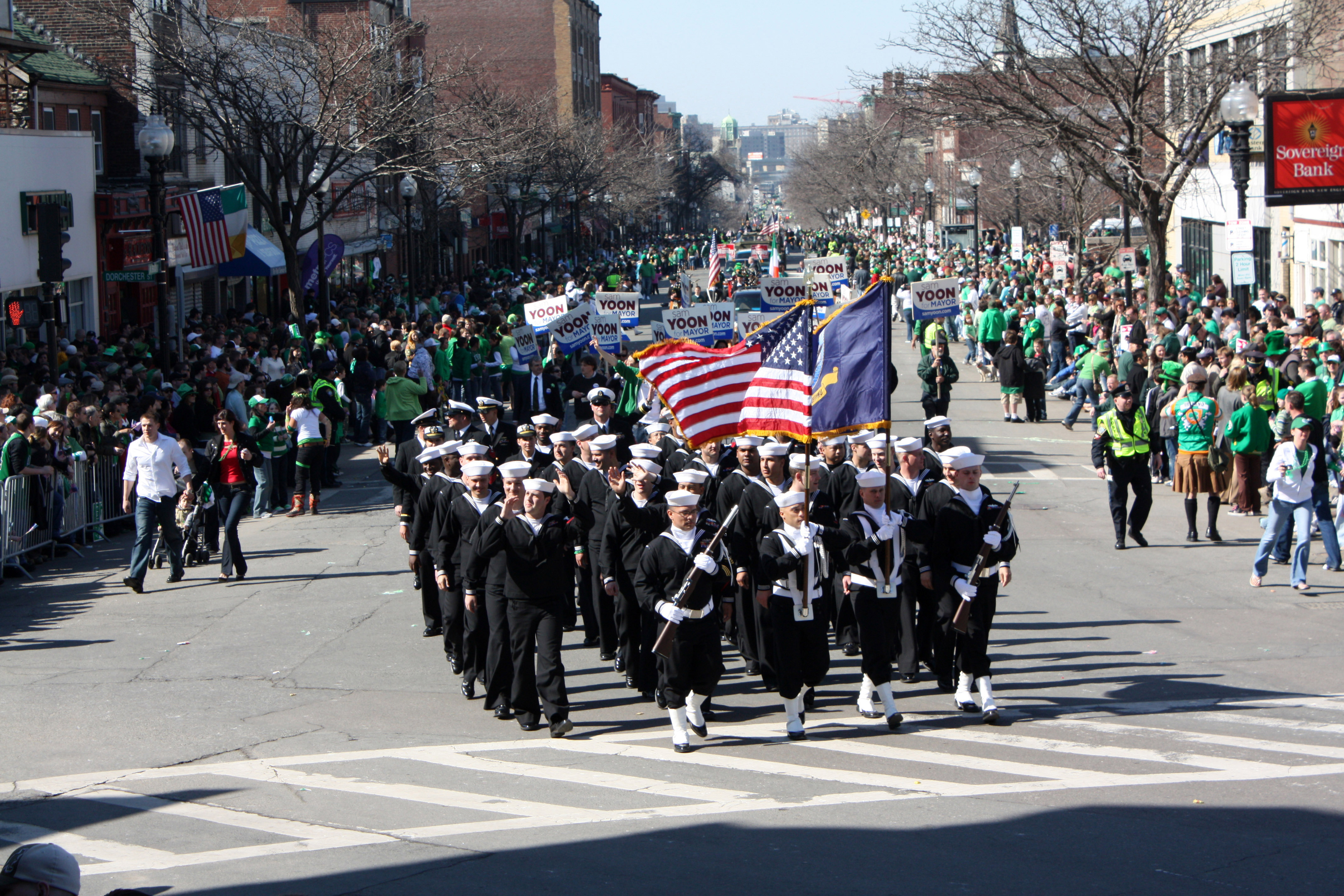 Navy Marching in St Patrick day's Parade in Boston Massachusetts image