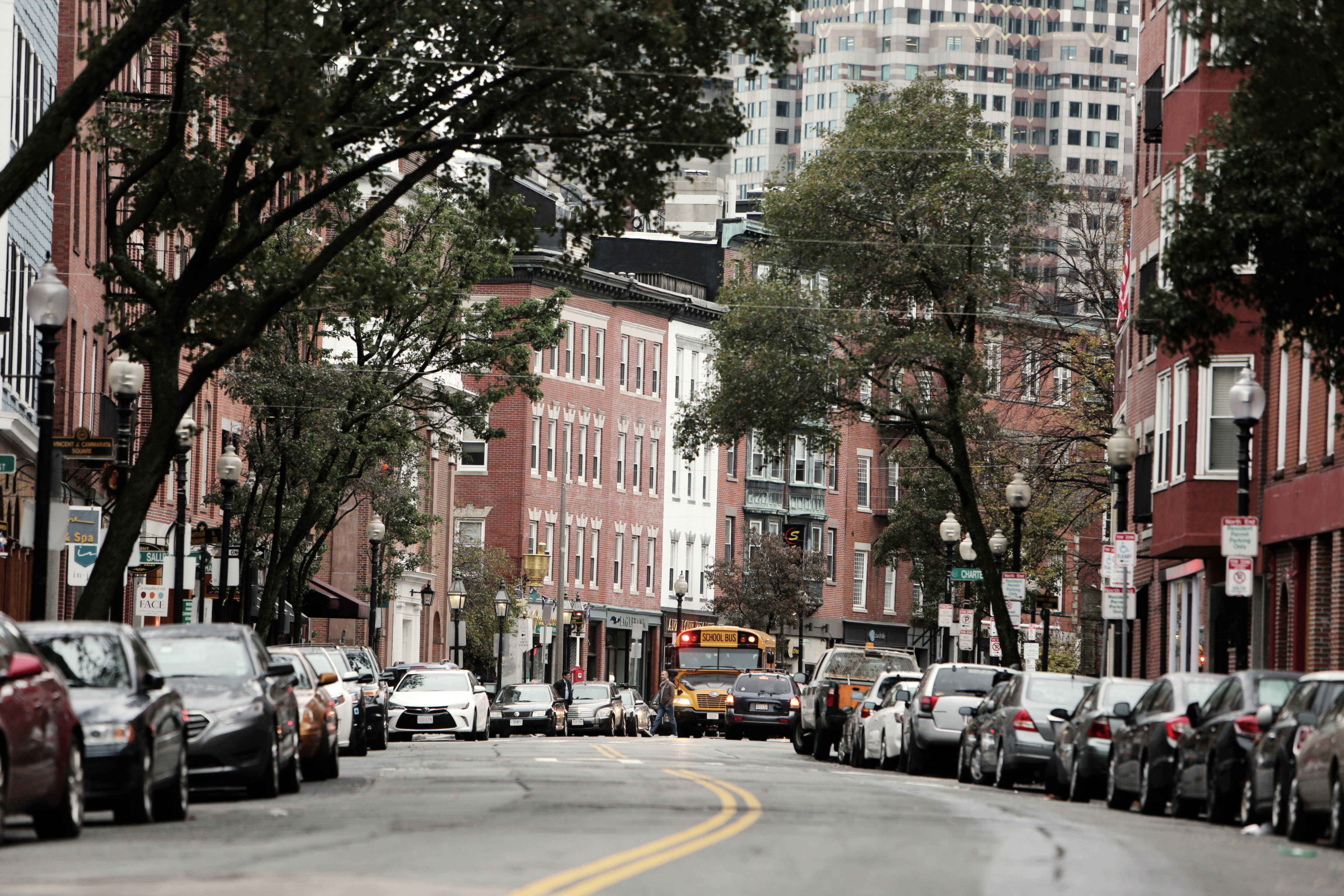 Streets Lined with cars in Boston, Massachusetts free photo. 