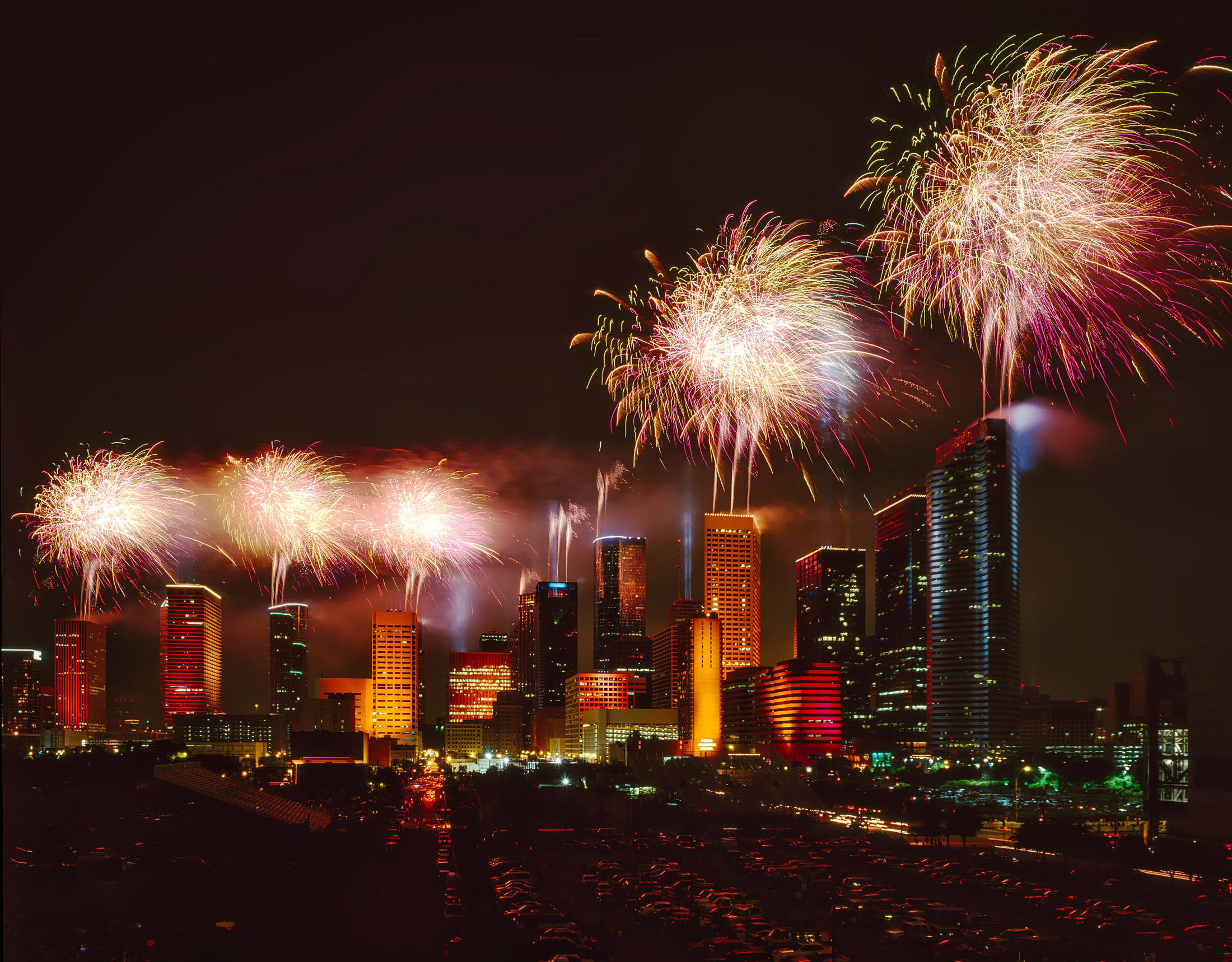 Fireworks above the skyline of Houston, Texas image Free stock photo